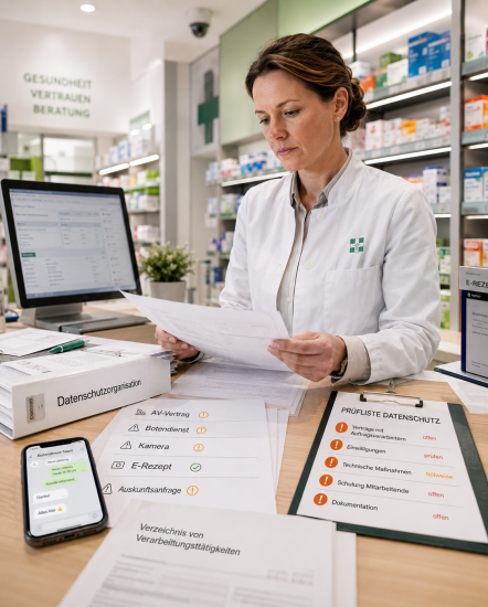 Moderne Apotheke mit Datenschutzprüfung